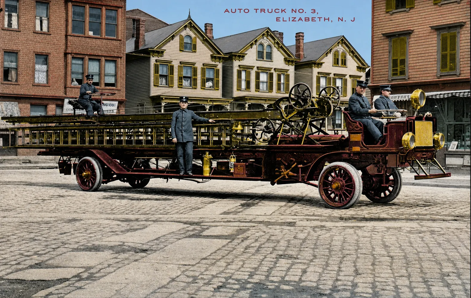 Camion de pompiers à Elizabeth, New Jersey vers 1910 - Remastérisé